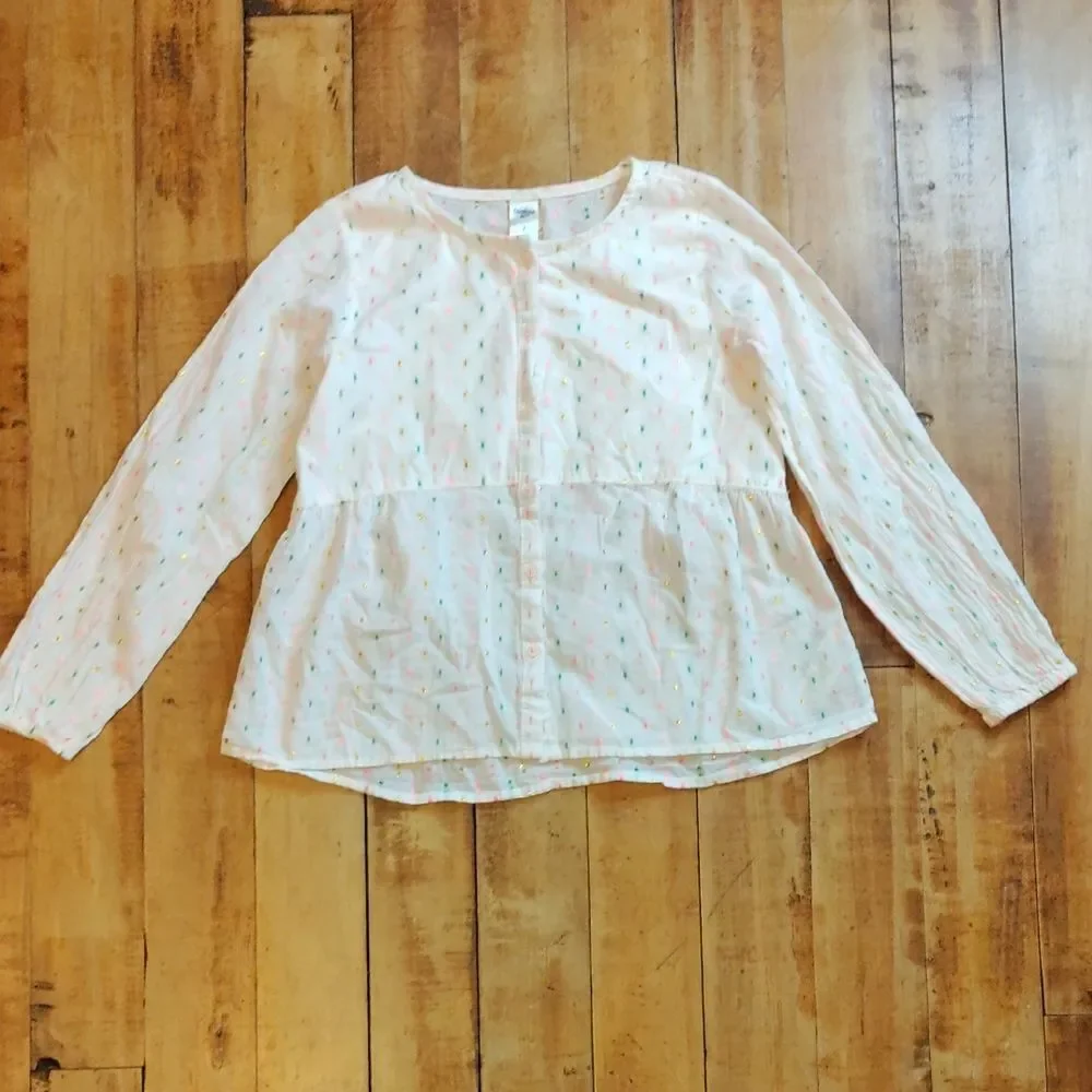 OshKosh Bgosh Shirt size 7 White Colorful Accents Blouse Cotton Back To School